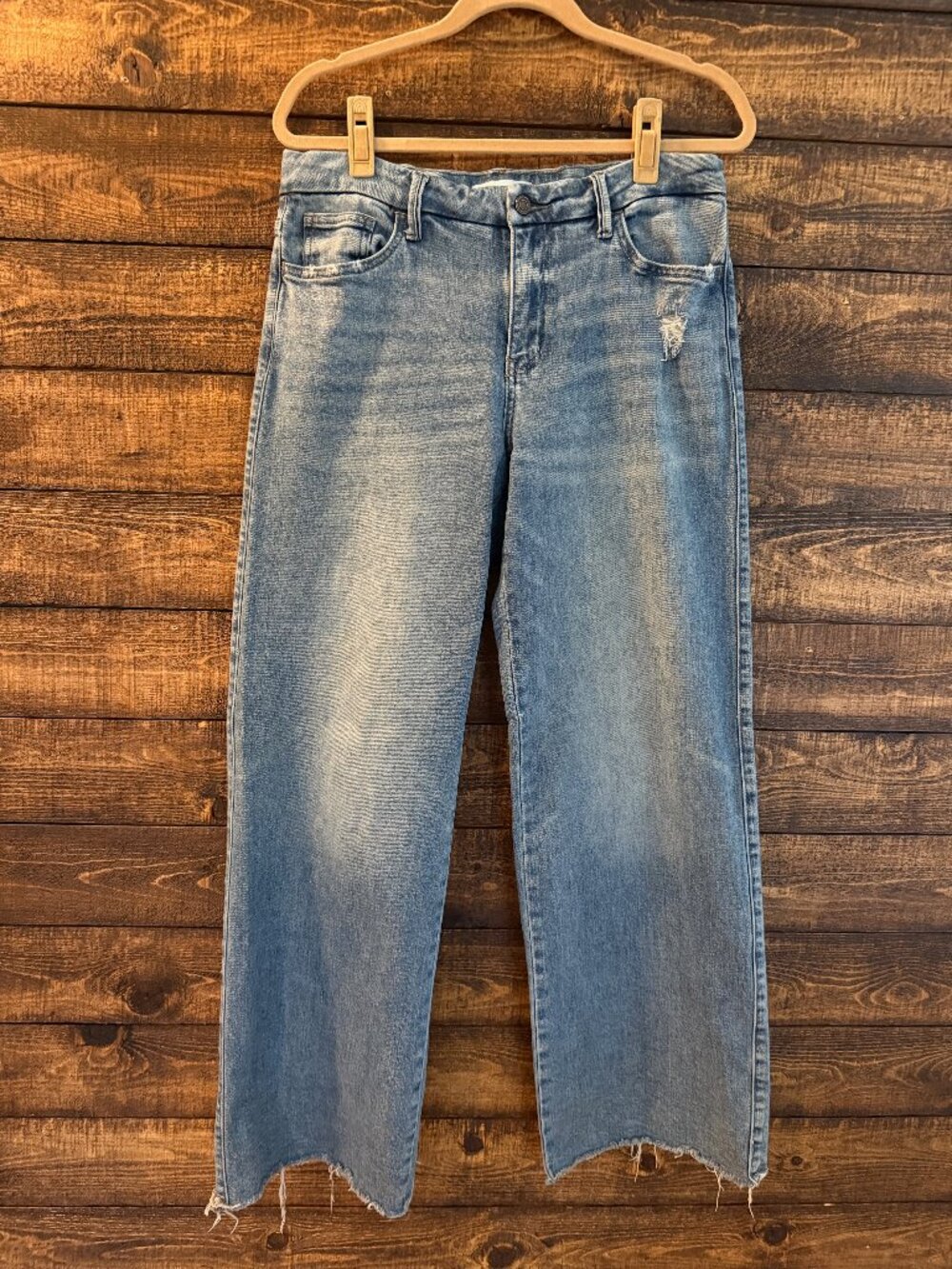 Vervet Mid Rise Clean Cut Raw Hem Wide Leg Jeans